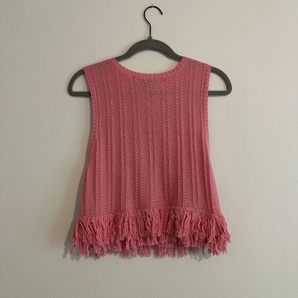 Rachel Antonoff Lewis Fringe Shell - coral pink crop sweater tank - Picture 4 of 4